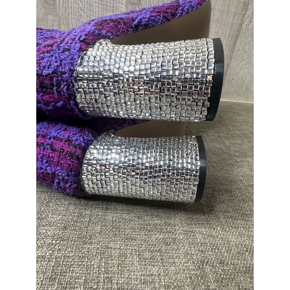 Betsey Johnson Womens 6.5 Purple Tweed Plaid Knee High Boots w/ Rhinestone Heels - Picture 7 of 12